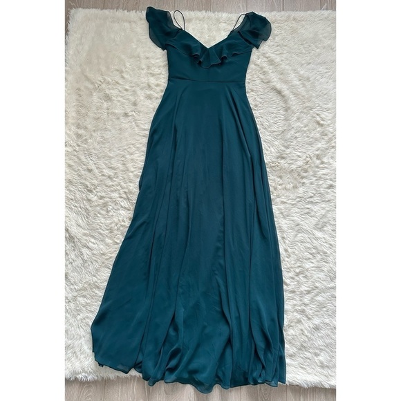 Jenny Yoo Collection Dress Mila Luxe Chiffon Maxi Caspian Sea Teal 0 - Picture 3 of 12